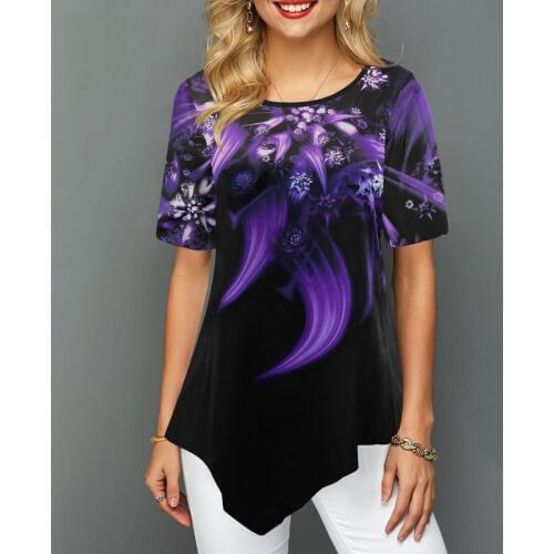 New Summer Women Shirt Print Tops Round Neck Short Sleeve Boho Tee Shirts 2021 Female Casual Loose T-shirt Plus Size