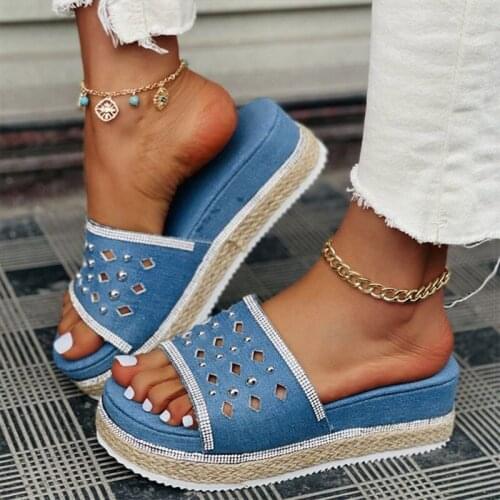 Women Sandals Platform Sandals For Summer Shoes Women Woven Wedges Shoes Heels Sandals Chaussure Femme Slippers Denim Flip-flops