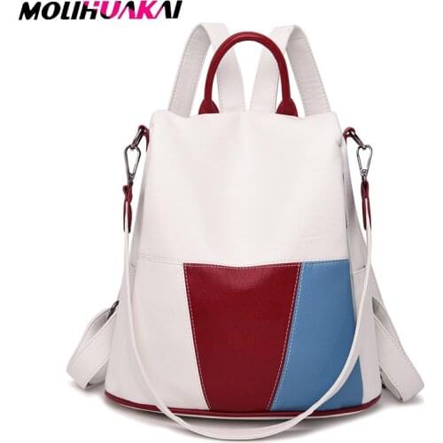 Patchwork Style Women Leather Backpacks High Quality Sac A Dos Luxury Designer Female Backpack School Bags for Girls Mochilas