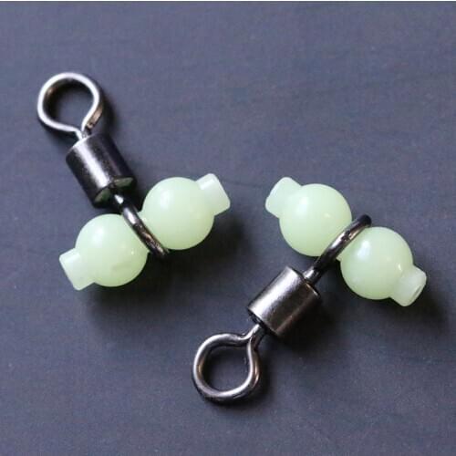 10pcs Luminous Fishing Swivel Connector Rolling Barrel 3 Way Fluorescent Beads Fishhook Lure Line Connector Tackle Accessories