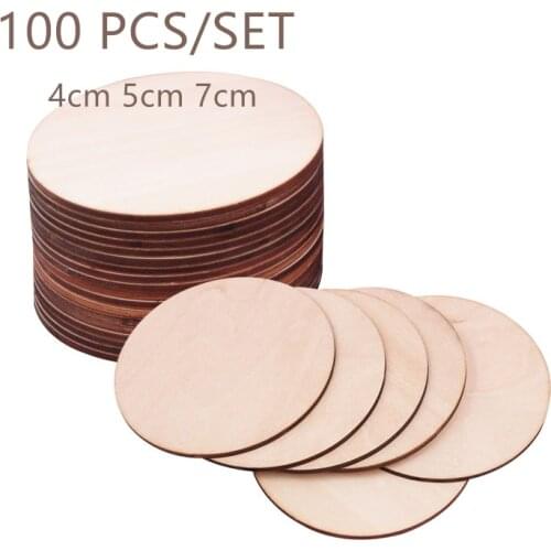 100pcs/set 4-7cm Natural Blank Wood Pieces Slice Round Unfinished Wooden Shapes Discs DIY Wood Crafts Wooden Decoration Party