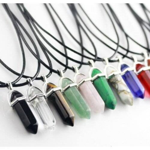 2019 Vintage natural stone hexagonal Column Necklaces Women Leather Chains Pendant Necklaces Fashion Jewelry Gifts
