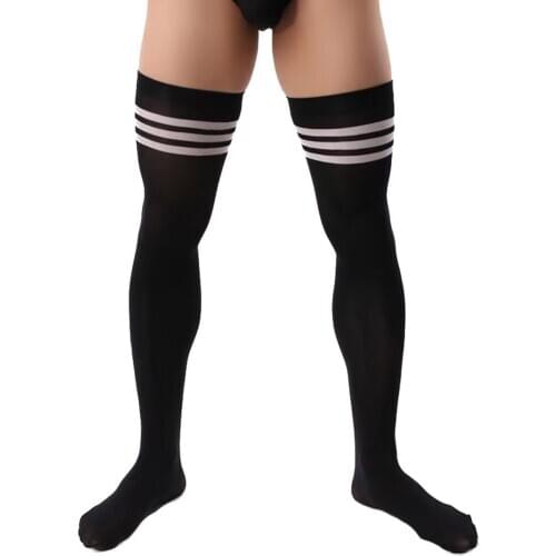 2021 New Mens Long Stockings Sexy Men Seamless Nylon Striped Thigh High Over Knee Socks Compression Soccer Socks Male Underwear