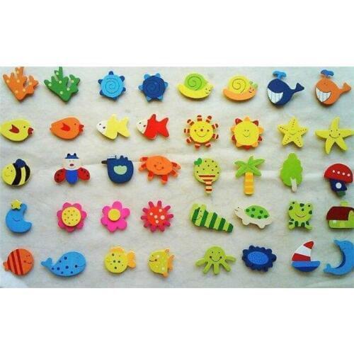 9996pcs/lot cartoon animals wooden fridge magnets refrigerator sticker kids education tools