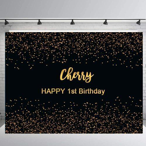 BEIPOTO Black and Gold Backdrop Glitter 1st birthday Party Decorations Photography Background Photo Booth Banner props B-437