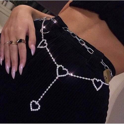 Bohemia Rhinestone waist chain love navel chain summer beach crystal body jewelry for women and girls jewelry accessories