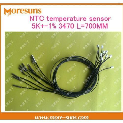 Free ship 20pcs NTC temperature sensor nickel plated copper shell 5*25mm 5K+-1% 3470 700MM ntc sensor