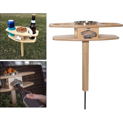 Wood Detachable Outdoor Wine Table Portable Picnic Table Wine Glass Rack Holder with Bottle Opener & Tray