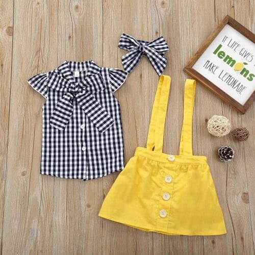Childrens summer skirt new han edition plaid bow suspenders skirt suits of the girls
