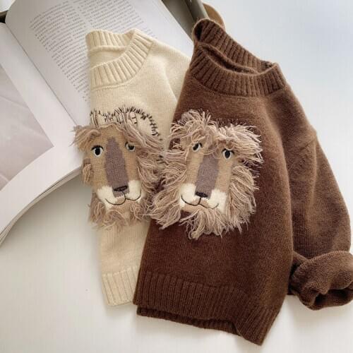 Childrens Knitted Sweater 2020 Autumn and Winter Baby Clothes Boy Cartoon Lion Sweater Tops Baby Korean Style Casual Knitted