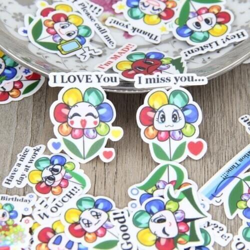 40pcs Cute English Flower Emotion Scrapbooking Stickers DIY Craft Decorativ Laptop Planner Computer Sticker Pack for Kids Girl