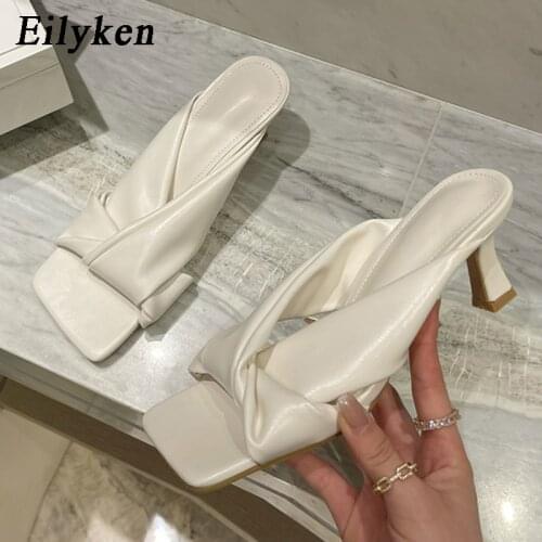 Eilyken Fashion Brand Pleated Open Toe Slides Ladies Low Heels Beach Slippers Summer Outdoor Sandals Ladies Shoes Size 35-42