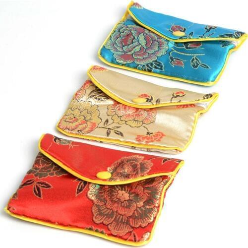 Joyero Organizador 24pcs Colors 8*10cm Chinese Embroidery Flower Silk Pouch Wallet Coin Purse Random Color Jewelry Gift Bags