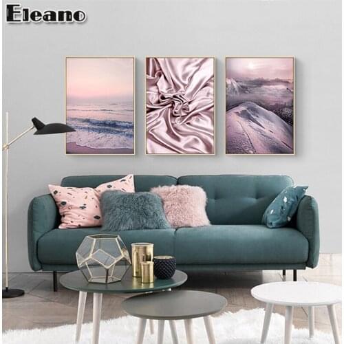 Canvas Painting Wall Art Nordic Pink Feather Letter Seascape Landscape Room Decoration Modern Art Painting Home Decor Posters