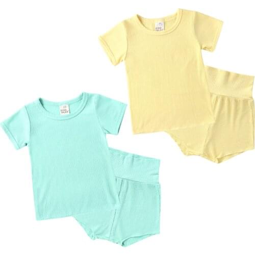Lots Summer Kids Clothes set Baby Girls Pajamas Sets short Short Sleeve+Shorts Sleep Boys Nightwear 2pcs Solid color Sleepwear