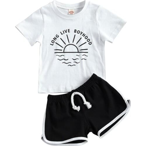 Citgeett Summer Kids Baby Boys 2-piece Outfit Set Short Sleeve Letter Print Tops+Shorts Set Casual Clothes