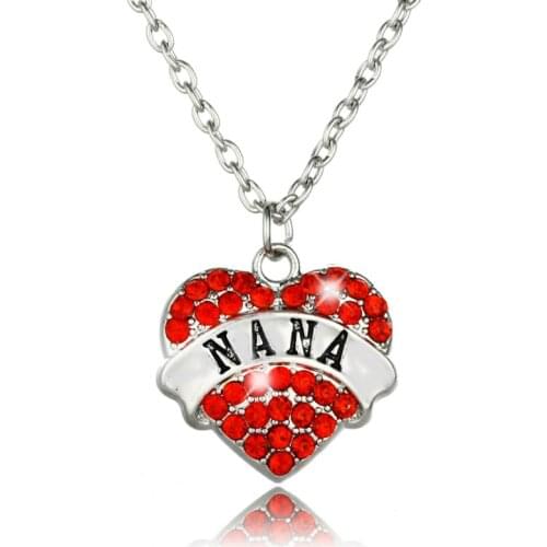 Red Crystal Heart NANA Pendant Necklace Gifts For Family Grandma Jewelry Necklaces Women Charm Chain