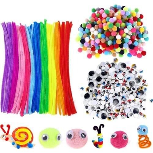 Colorful Plush Sticks Wool Pompoms Materials Kids DIY Montessori Craft Pipe Math Counting Education Stick Child Puzzles Toy