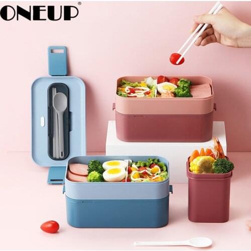 ONEUP Microwave-heated Lunch Box Japanese-style Multi-layer Plastic Partitioned Bento Box New Kitchen Accessories Send Tableware