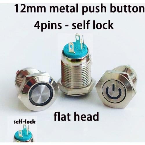 12mm metal push button waterproof with light symbol button LED light Self-lock Momentary Latching button self-reset switch