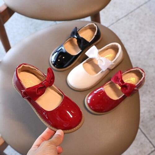 Girls' Fashion Flat Bow Shoes Back To School Shoes 2021 New Childrens Bright Leather Princess Shoes Kids Hot Sweet Chic 21-36