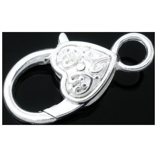 8SEASONS 10 silver-color Heart Shape Lobster Clasps 25x13mm (B06358)
