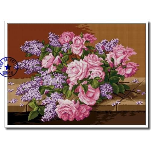 Top Quality lovely beautiful counted cross stitch kit rose delphinium hybrid lavender flower flowers