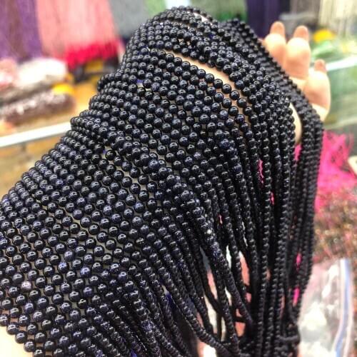 Natural Stone Round Shape Blue Sand Stone Small Loose beads Fit Jewelry making DIY Necklace Bracelet Accessories For Women 2/3mm