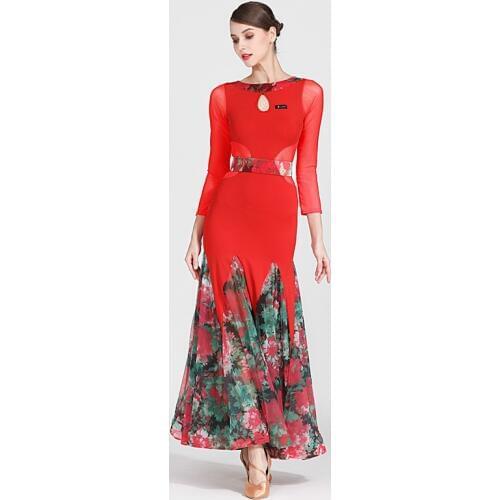 New Long Sleeve Ballroom Dance Dress Costumes Adult Women Modern Dancing Wear National Standard Professional Dance Dresses H2487