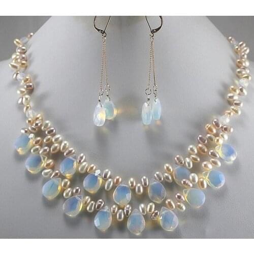 Wholesale fashion jewelry mix pearl and crystal necklace and crystal tangle earrings jewelry set
