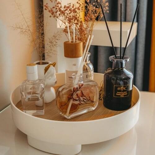 Nordic Organization Plate Round Wooden Tray Small Stuff Support Cosmetics Ornament Organizer Home Office Table Decor Photo Props