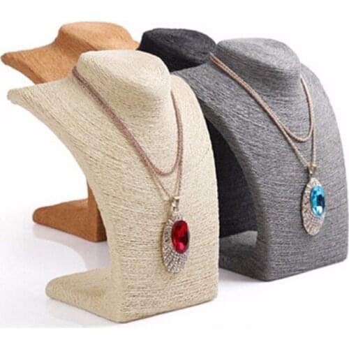Jewelry Necklace Display Stand Frame Straw Rope Mannequin Cord Beige Brown Black Khaki