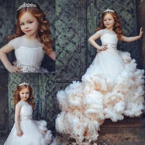 2019 Ruffled Flower Girl Dresses Special Occasion For Weddings Pleated Kids Pageant Gowns Ball Gown Tulle First Communion Dress