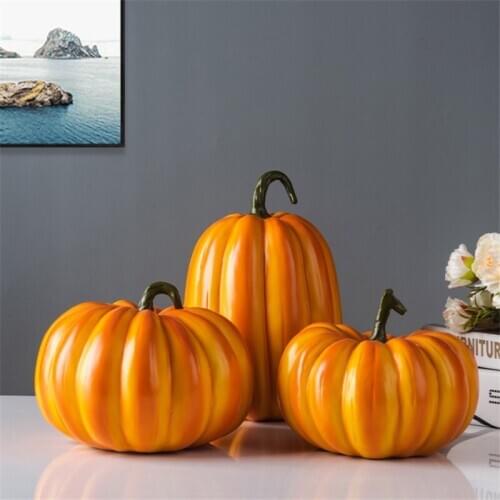 Resin Imitation Pumpkin Orange Melon Crafts Decoration Office Home Christmas Halloween Living Room Courtyard Decoration Ornament