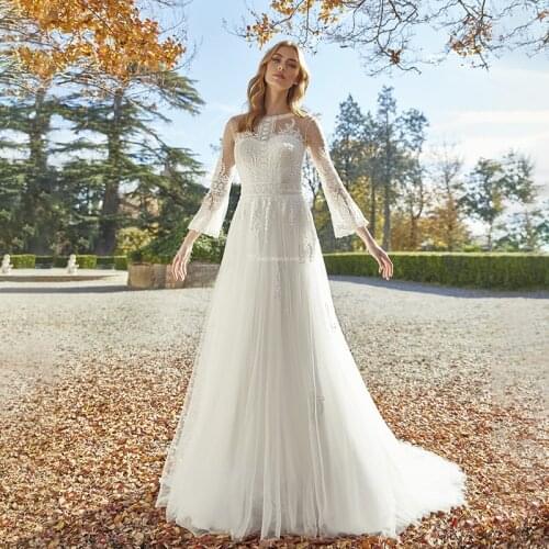 Popular Country Tulle Wedding Dresses for Women Off the Shoulder A Line Floor Length Hippie Bridal Gown