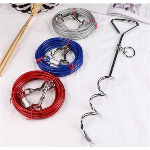 5M Outdoor Pet Leash With Dog Fixed Pile Metal Screw Stake For Camping Garden Ground Steel Wire Dogs Leads Leashes Set