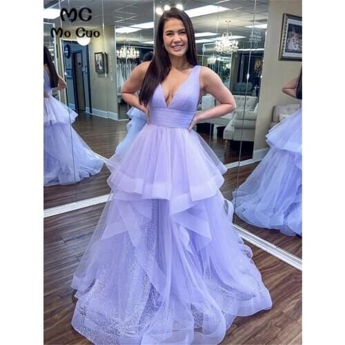 Puffy Ball Viovet Evening Dresses Long Prom Gown Tank Tiered Ruffles Womens Evening Dress Tulle Prom Dress Custom Made