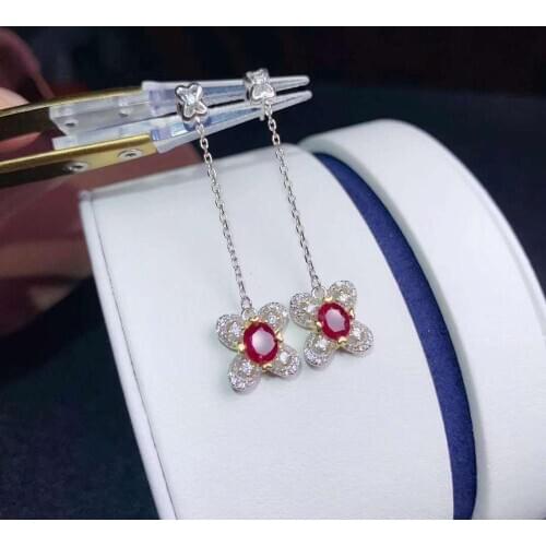 Real and Natural ruby earring gemstone Jewelry 925 sterling silver for women Earring Party Ring