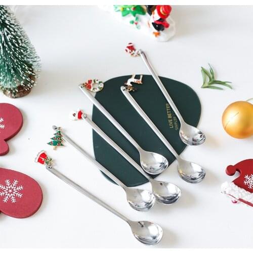 Stainless Christmas Spoon Merry Christmas Gift Christmas Decorations for Home 2020 Xmas Table Decor Noel Ornaments New Year 2021