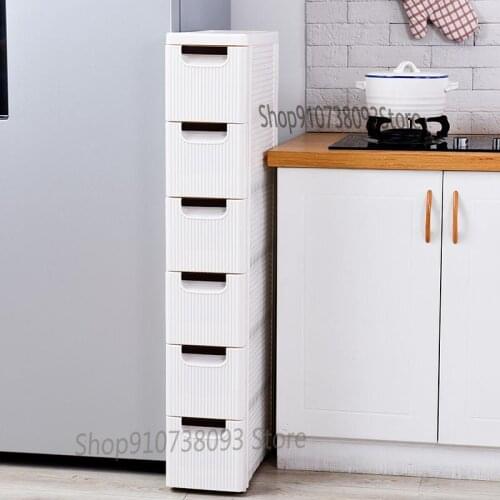 19cm Drawer Type Slotted Storage Cabinet Kitchen Storage Cabinet Bathroom Gap Shelf Plastic Narrow Side Cabinet