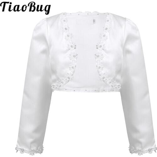 Wedding Party Flower Girls Dresses Jackets Girls Long Sleeve Short Cardigan Top Kids Flowers Beads Boleros Cape Cloak Wrap Coat