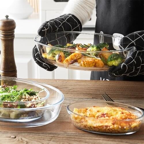 Heat Resistant Glass Dessert Plate Household Microwave Oven Baking Tray Creative Oval Transparent Salad Fish Plate Tableware