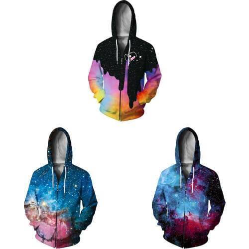 COLDKER men zipper hoodies 3D galaxy Print tops High Quality Sweatshirt Polyester clothing for man/woman plus size