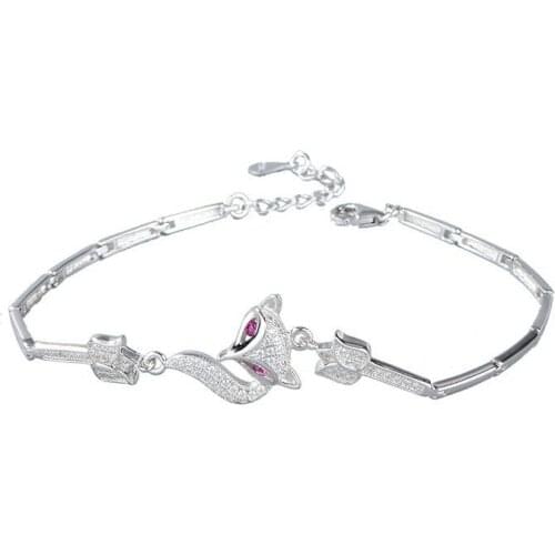 S925 Sterling Silver Woman Bracelet Little Fox Inlaid with Zircon Creative Accessories Cute Jewelry