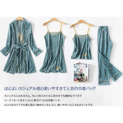 Women Robe & Gown Set embroidery Gold Velvet Sleepwear Sexy Loungewear Warm Winter Sleep Set Casual Bathrobe Nightwear Suit