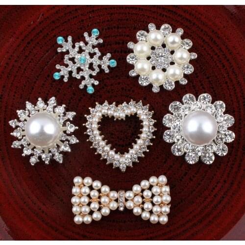 5pcs/lot Pearl Rhinestone Embellishments Buttons Flatback Decorative For Bowknot Flower Decoration DIY Craft Supplies