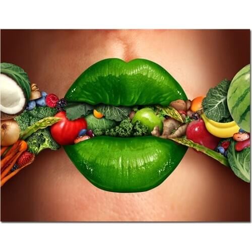 5DDiy Diamond Painting Lips Vegetables Fruit Green Full Square Round Diamond Embroidery Wedding Decoration Mosaic StickerZP-3397