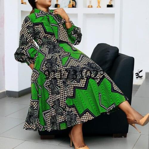 African Dresses for Women Polyester Fashion 2021 Autumn Winter Dashiki Africa Style Print Maxi Long Dress