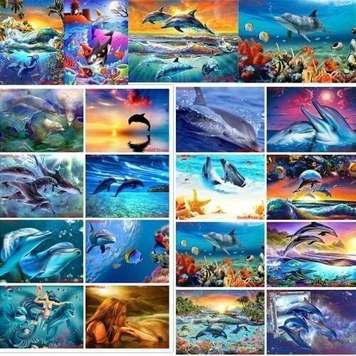 New 5d beaded embroidery Sea scenery 5d diamond painting sea dolphin diy diamond mosaic sale animal diamond embroidery sea whale