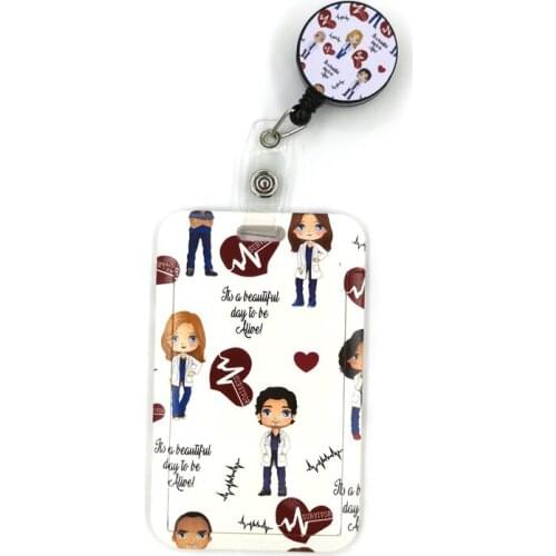 Greys Anatomy Doctor Nurse Cute Card Cover Clip Lanyard Retractable Student Nurse Badge Clip Cartoon ID Cards Badge Holder